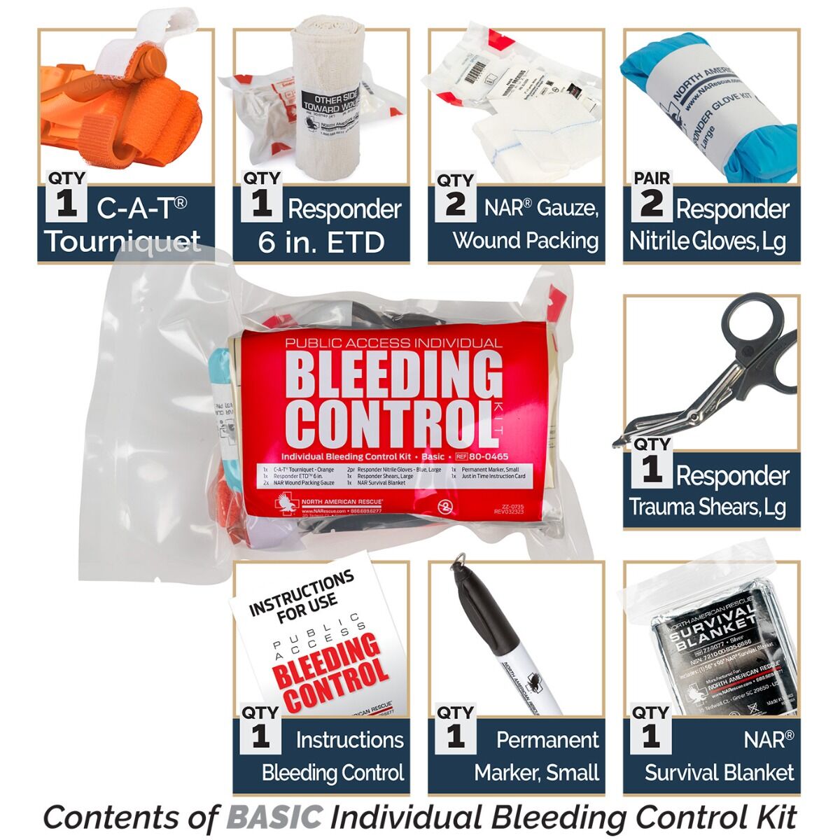 Public Access Individual Bleeding Control Kit - Vacuum Sealed Stop the Bleed Kit